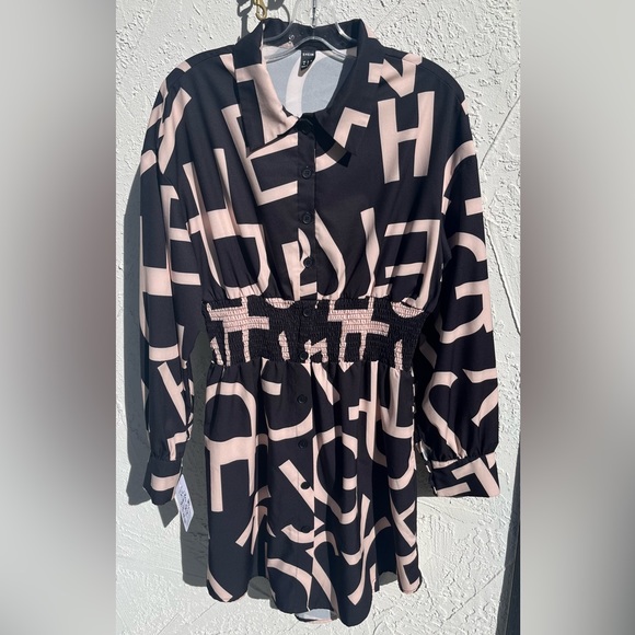 Shein Letter Dress, XL size, long sleeve, above knee length, smocked waist - Picture 3 of 11